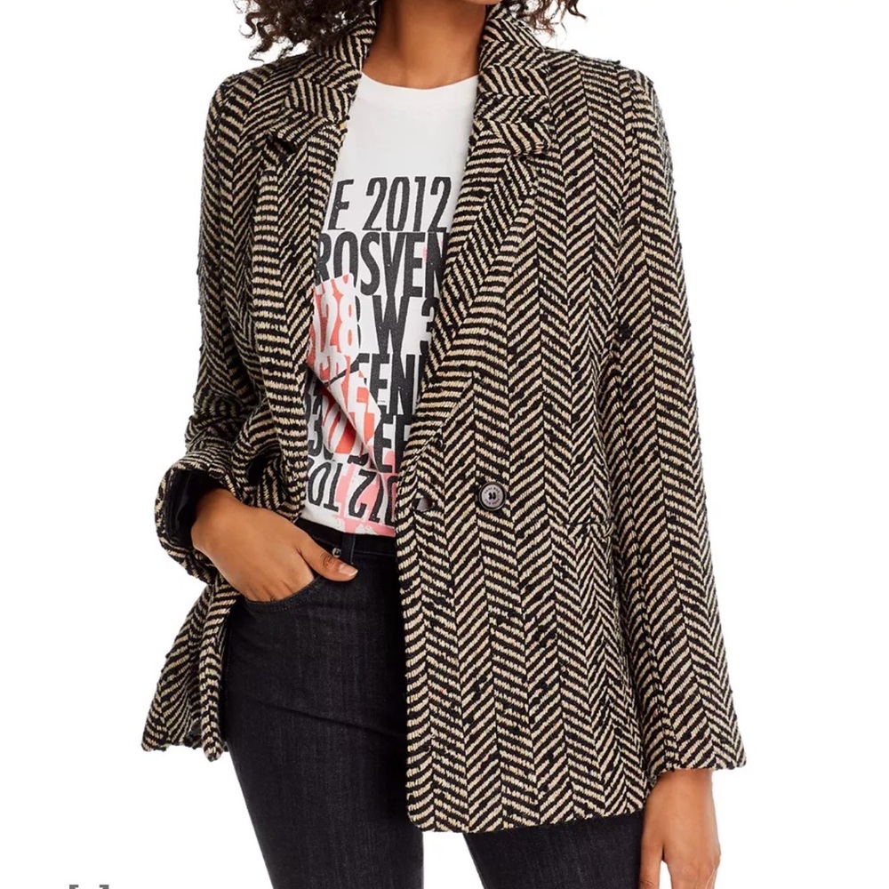 Anine Bing Diana Blazer Fishbone Herringbone Wool Blend Blazer Large NWT - Picture 3 of 16